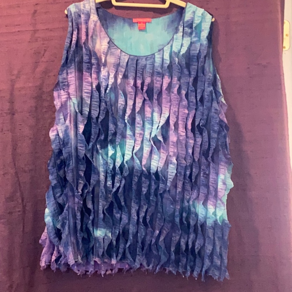 Sunny Leigh Tie Dye Top w/ Appliqué Ruffled Strips